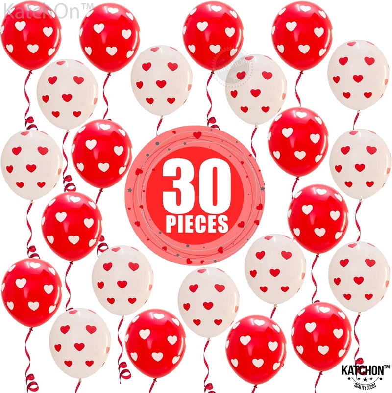 KATCHON Red and White Printed Hearts Balloons Kit - Pack of 30 | Romantic Heart Balloons for Wedding Decorations, Anniversary Party, Engagement, Proposal & Romantic Surprise Events - Image 5